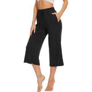imageWiWi Womens Capri Pajama Pants Bamboo Viscose Lounge Casual Bottoms Soft Sleep Capris Pant with Drawstring SXXLBlack