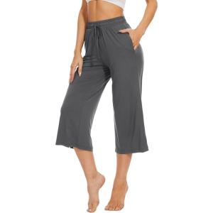 imageWiWi Womens Capri Pajama Pants Bamboo Viscose Lounge Casual Bottoms Soft Sleep Capris Pant with Drawstring SXXLCharcoal