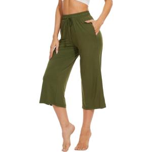 imageWiWi Womens Capri Pajama Pants Bamboo Viscose Lounge Casual Bottoms Soft Sleep Capris Pant with Drawstring SXXLDark Army Green