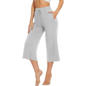 imageWiWi Womens Capri Pajama Pants Bamboo Viscose Lounge Casual Bottoms Soft Sleep Capris Pant with Drawstring SXXLGrey