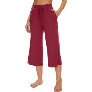 imageWiWi Womens Capri Pajama Pants Bamboo Viscose Lounge Casual Bottoms Soft Sleep Capris Pant with Drawstring SXXLWine