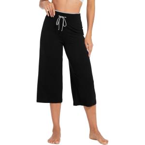 imageWiWi Womens Capri Pajama Pants Viscose from Bamboo Lounge Casual Bottoms Capris with Drawstring SXXLBlack