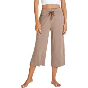 imageWiWi Womens Capri Pajama Pants Viscose from Bamboo Lounge Casual Bottoms Capris with Drawstring SXXLCamel