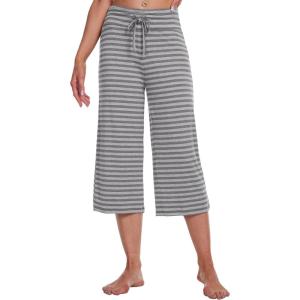 imageWiWi Womens Capri Pajama Pants Viscose from Bamboo Lounge Casual Bottoms Capris with Drawstring SXXLHeather Grey Stripe