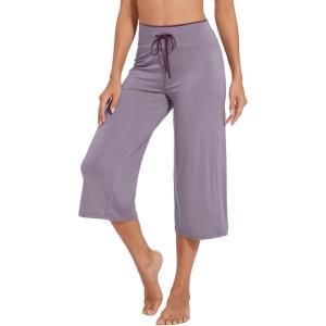 imageWiWi Womens Capri Pajama Pants Viscose from Bamboo Lounge Casual Bottoms Capris with Drawstring SXXLViolet