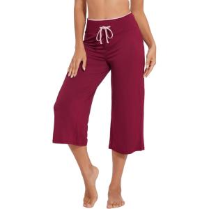 imageWiWi Womens Capri Pajama Pants Viscose from Bamboo Lounge Casual Bottoms Capris with Drawstring SXXLWine