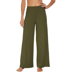 imageWiWi Womens Casual Wide Leg Palazzo Pants Comfy Lounge Pajama Bottoms Viscose from Bamboo Yoga Sweatpants SXXLAarmy Green