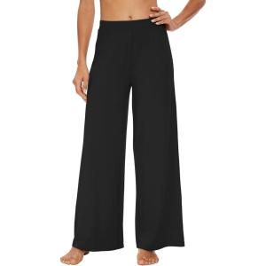 imageWiWi Womens Casual Wide Leg Palazzo Pants Comfy Lounge Pajama Bottoms Viscose from Bamboo Yoga Sweatpants SXXLAblack