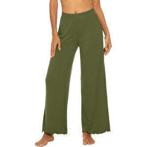 imageWiWi Womens Casual Wide Leg Palazzo Pants Comfy Lounge Pajama Bottoms Viscose from Bamboo Yoga Sweatpants SXXLBarmy Green