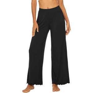 imageWiWi Womens Casual Wide Leg Palazzo Pants Comfy Lounge Pajama Bottoms Viscose from Bamboo Yoga Sweatpants SXXLBblack