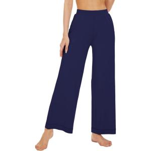 imageWiWi Womens Casual Wide Leg Palazzo Pants Comfy Lounge Pajama Bottoms Viscose from Bamboo Yoga Sweatpants SXXLCnavy