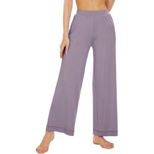 imageWiWi Womens Casual Wide Leg Palazzo Pants Comfy Lounge Pajama Bottoms Viscose from Bamboo Yoga Sweatpants SXXLCviolet