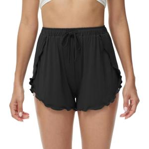imageWiWi Womens Pajama Shorts Loose Comfy Pajamas Bottoms Lightweight Viscose from Bamboo Sleepwear SXXLBblack
