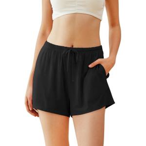 imageWiWi Womens Sleep Shorts Soft Viscose from Bamboo Lounge Bottoms Pockets Comfy Short Pajama Boxers Sleepwear SXXL Black Medium