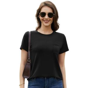imageWiWi Womens TShirts Summer Casual Dressy Tshirt Short Sleeve Round Neck Tops Clothes 2025 Fashion Outfits SXXLBlack