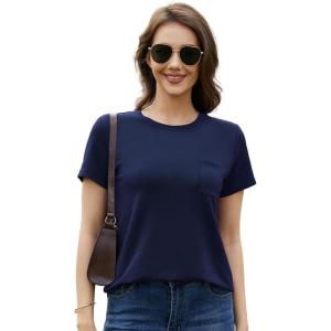 imageWiWi Womens TShirts Summer Casual Dressy Tshirt Short Sleeve Round Neck Tops Clothes 2025 Fashion Outfits SXXLDark Navy