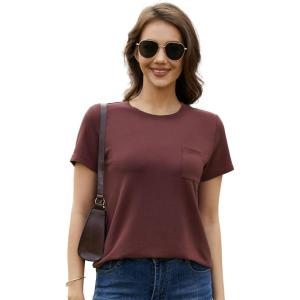 imageWiWi Womens TShirts Summer Casual Dressy Tshirt Short Sleeve Round Neck Tops Clothes 2025 Fashion Outfits SXXLDeep Brownish Red