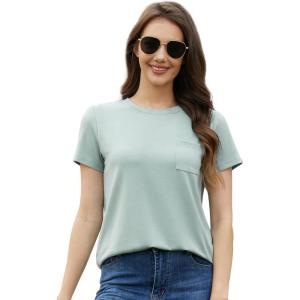imageWiWi Womens TShirts Summer Casual Dressy Tshirt Short Sleeve Round Neck Tops Clothes 2025 Fashion Outfits SXXLDusty Aqua