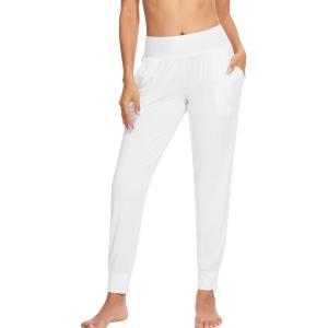 imageWiWi Womens Viscose from Bamboo Joggers Casual Pajama Pants Loose Yoga Bottoms Comfy Lounge Sweatpants with Pockets SXXLPure White