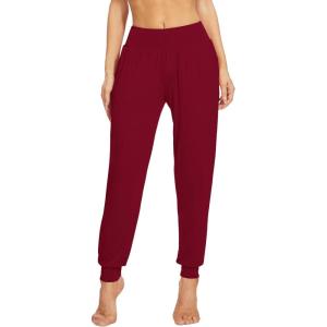 imageWiWi Womens Viscose from Bamboo Joggers Casual Pajama Pants Loose Yoga Bottoms Comfy Lounge Sweatpants with Pockets SXXLWine Red