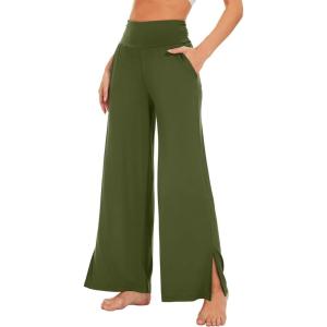 imageWiWi Womens Viscose from Bamboo Lounge Pants Soft Wide Leg Pajama Bottoms Palazzo Yoga Pant Casual Pj Bottom SXXLArmy Green
