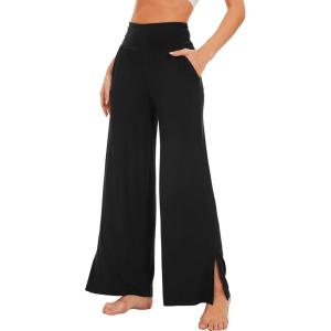 imageWiWi Womens Viscose from Bamboo Lounge Pants Soft Wide Leg Pajama Bottoms Palazzo Yoga Pant Casual Pj Bottom SXXLBlack