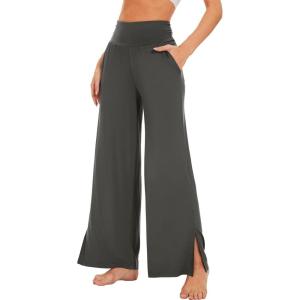 imageWiWi Womens Viscose from Bamboo Lounge Pants Soft Wide Leg Pajama Bottoms Palazzo Yoga Pant Casual Pj Bottom SXXLIron Grey