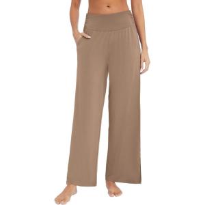 imageWiWi Womens Viscose from Bamboo Lounge Pants Soft Wide Leg Pajama Bottoms Palazzo Yoga Pant Casual Pj Bottom SXXLKhaki