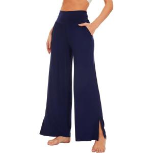 imageWiWi Womens Viscose from Bamboo Lounge Pants Soft Wide Leg Pajama Bottoms Palazzo Yoga Pant Casual Pj Bottom SXXLNavy