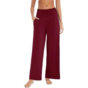 imageWiWi Womens Viscose from Bamboo Lounge Pants Soft Wide Leg Pajama Bottoms Palazzo Yoga Pant Casual Pj Bottom SXXLWine