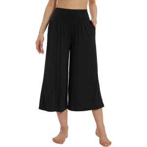 imageWiWi Womens Wide Leg Capri Pants Viscose from Bamboo Palazzo Lounge Bottoms with Pockets High Waist Pajama Bottom SXXLBlack