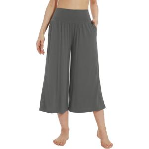 imageWiWi Womens Wide Leg Capri Pants Viscose from Bamboo Palazzo Lounge Bottoms with Pockets High Waist Pajama Bottom SXXLCharcoal