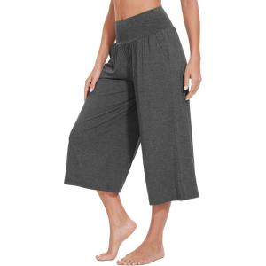 imageWiWi Womens Wide Leg Capri Pants Viscose from Bamboo Palazzo Lounge Bottoms with Pockets High Waist Pajama Bottom SXXLDark Heather Grey