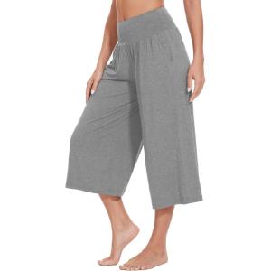 imageWiWi Womens Wide Leg Capri Pants Viscose from Bamboo Palazzo Lounge Bottoms with Pockets High Waist Pajama Bottom SXXLHeather Grey