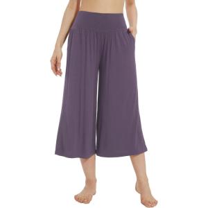 imageWiWi Womens Wide Leg Capri Pants Viscose from Bamboo Palazzo Lounge Bottoms with Pockets High Waist Pajama Bottom SXXLLavender