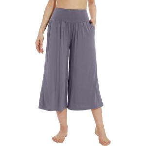 imageWiWi Womens Wide Leg Capri Pants Viscose from Bamboo Palazzo Lounge Bottoms with Pockets High Waist Pajama Bottom SXXLPurplish Grey