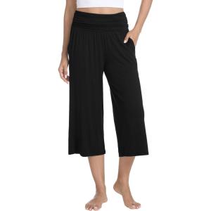 imageWiWi Womens Yoga Pants Comfy Casual Capri Bottoms with Pockets Sweatpants Wide Leg Capris Lounge Pant SXXLBlack
