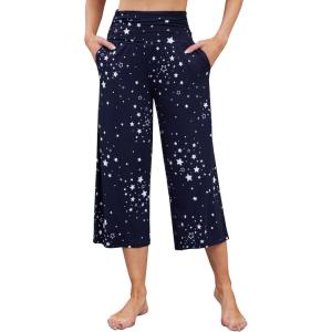 imageWiWi Womens Yoga Pants Comfy Casual Capri Bottoms with Pockets Sweatpants Wide Leg Capris Lounge Pant SXXLNavy Stars