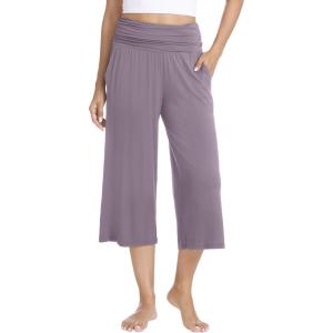 imageWiWi Womens Yoga Pants Comfy Casual Capri Bottoms with Pockets Sweatpants Wide Leg Capris Lounge Pant SXXLViolet