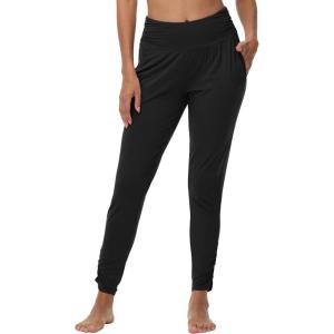 imageWiWi Womens Yoga Pants with Pockets  Viscose from Bamboo HighWaist Joggers Sweatpants Lounge Pajama Bottoms SXXLBlack