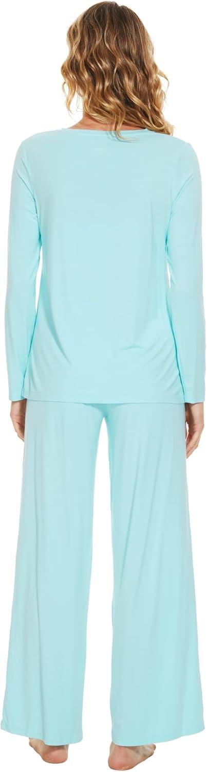 imageWiWi Bamboo Viscose Pajama Set for Women Soft Long Sleeve Top with Pants Sleepwear 2 Piece Pjs Sets Sleepwear SXXLAqua