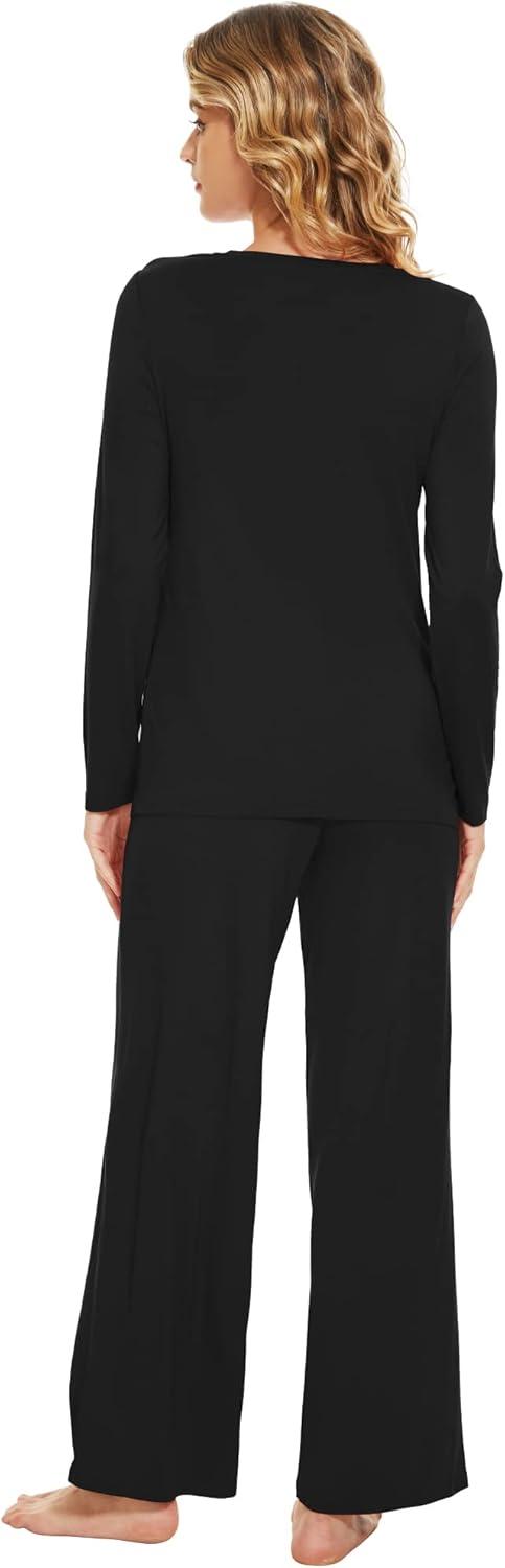 imageWiWi Bamboo Viscose Pajama Set for Women Soft Long Sleeve Top with Pants Sleepwear 2 Piece Pjs Sets Sleepwear SXXLBlack