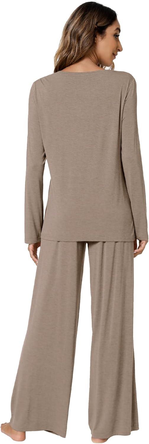 imageWiWi Bamboo Viscose Pajama Set for Women Soft Long Sleeve Top with Pants Sleepwear 2 Piece Pjs Sets Sleepwear SXXLCamel