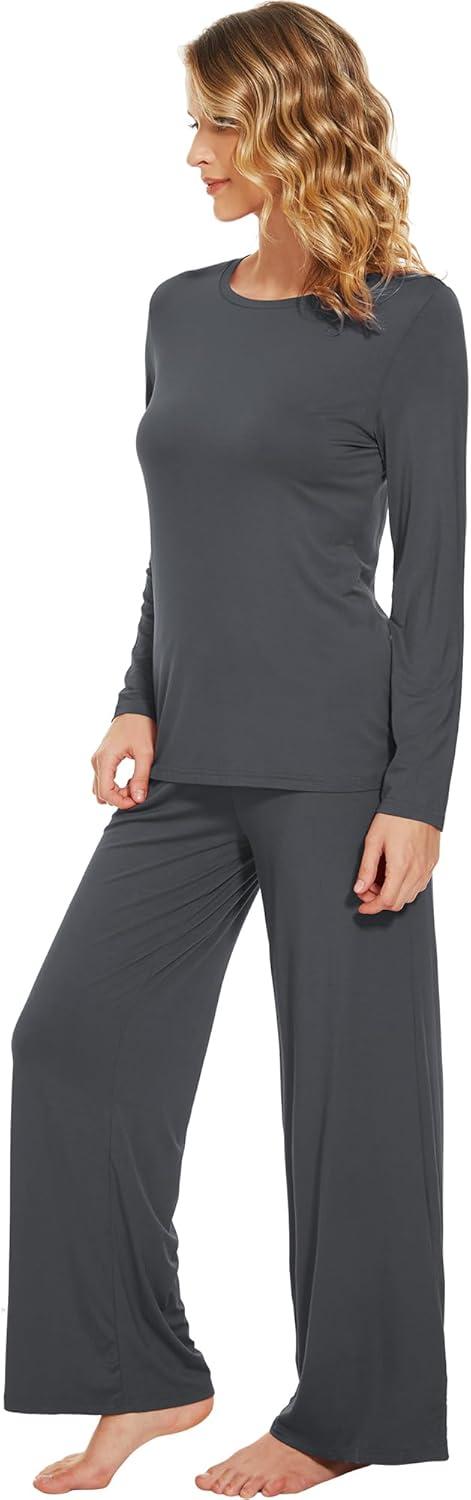 imageWiWi Bamboo Viscose Pajama Set for Women Soft Long Sleeve Top with Pants Sleepwear 2 Piece Pjs Sets Sleepwear SXXLCharcoal