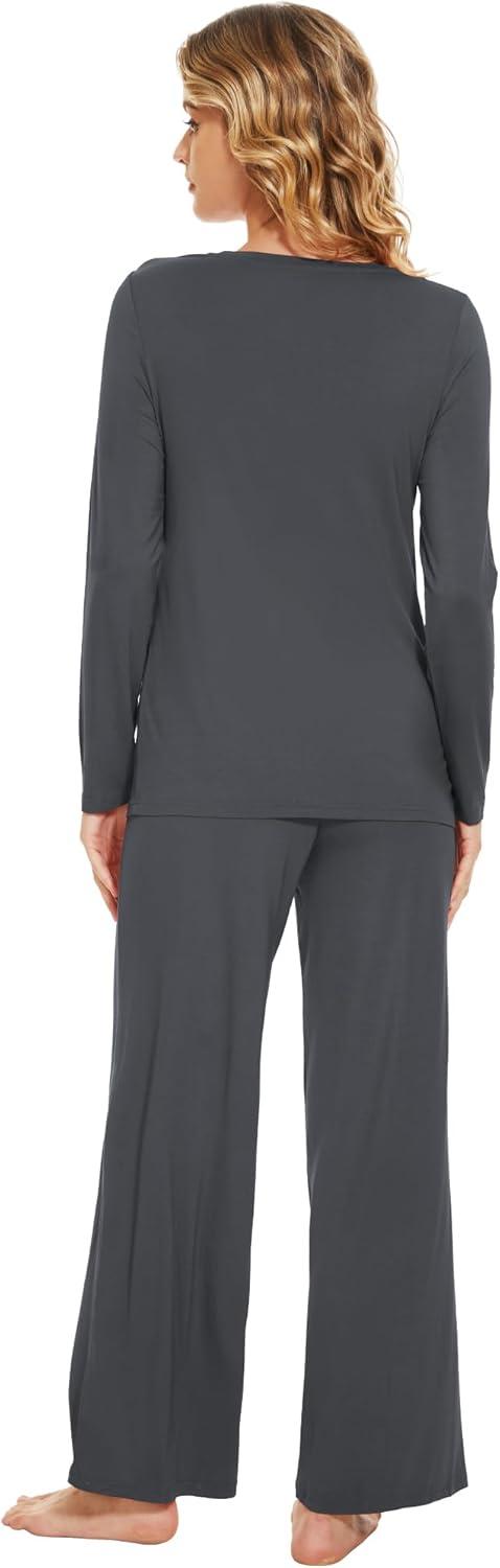imageWiWi Bamboo Viscose Pajama Set for Women Soft Long Sleeve Top with Pants Sleepwear 2 Piece Pjs Sets Sleepwear SXXLCharcoal