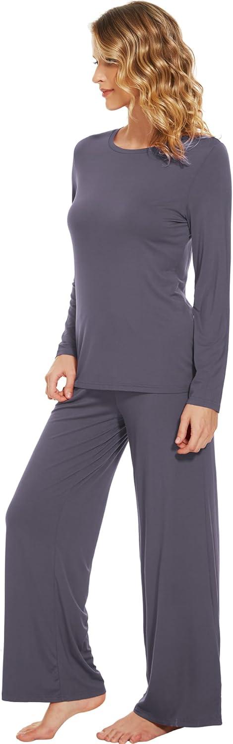 imageWiWi Bamboo Viscose Pajama Set for Women Soft Long Sleeve Top with Pants Sleepwear 2 Piece Pjs Sets Sleepwear SXXLDark Grey