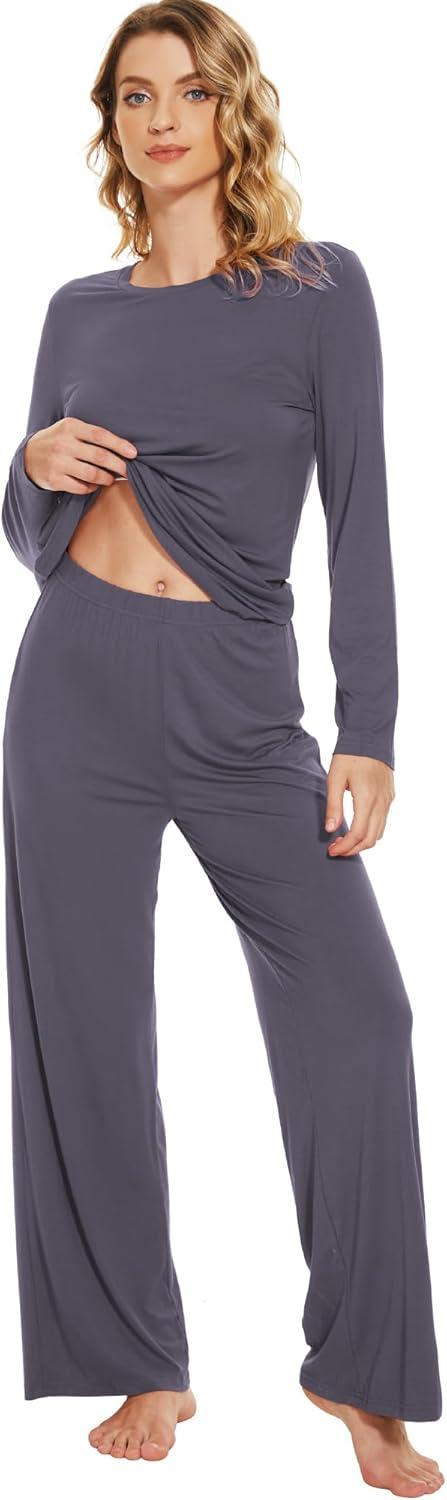 imageWiWi Bamboo Viscose Pajama Set for Women Soft Long Sleeve Top with Pants Sleepwear 2 Piece Pjs Sets Sleepwear SXXLDark Grey