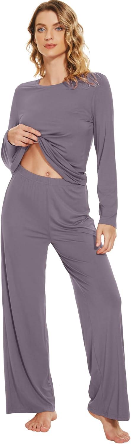 imageWiWi Bamboo Viscose Pajama Set for Women Soft Long Sleeve Top with Pants Sleepwear 2 Piece Pjs Sets Sleepwear SXXLPurplish Grey