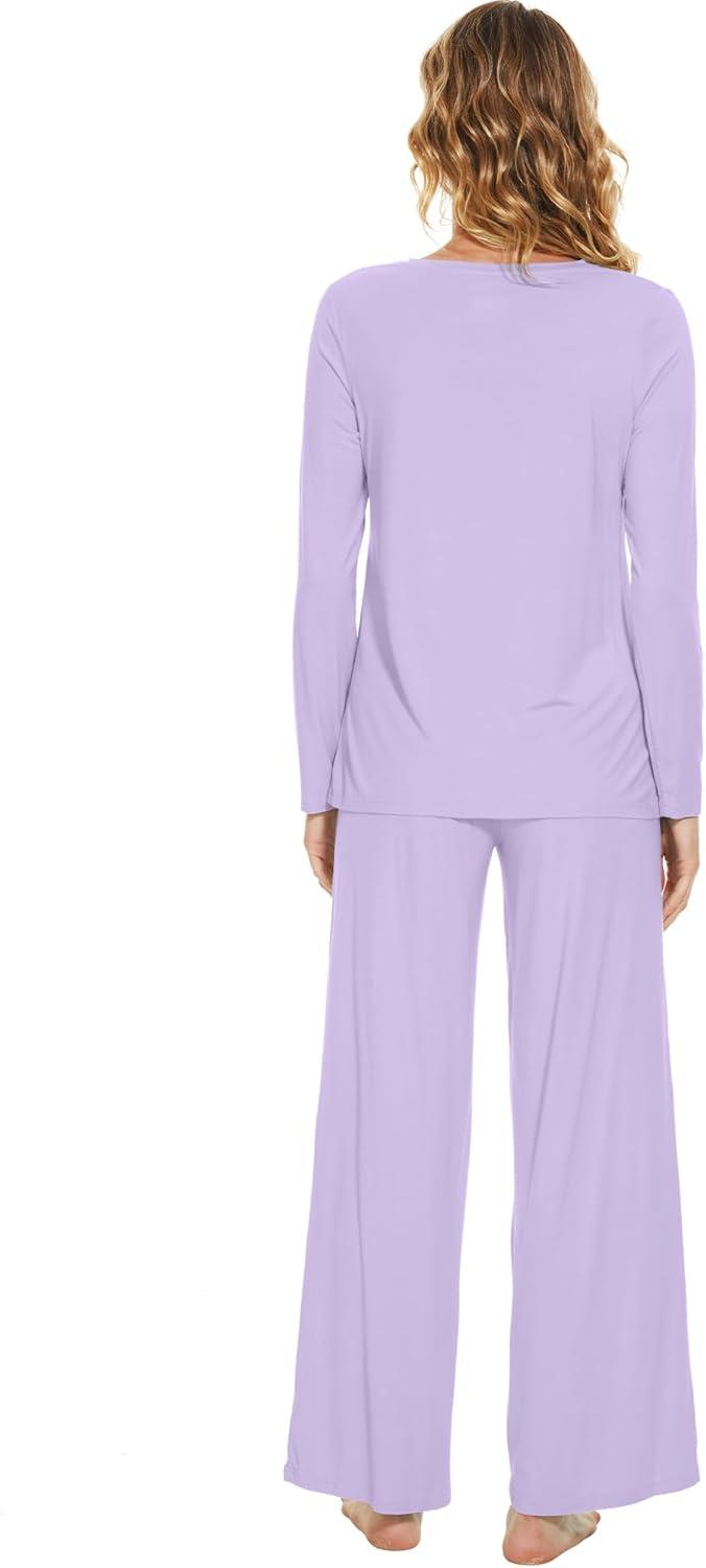 imageWiWi Bamboo Viscose Pajama Set for Women Soft Long Sleeve Top with Pants Sleepwear 2 Piece Pjs Sets Sleepwear SXXLTaro Purple