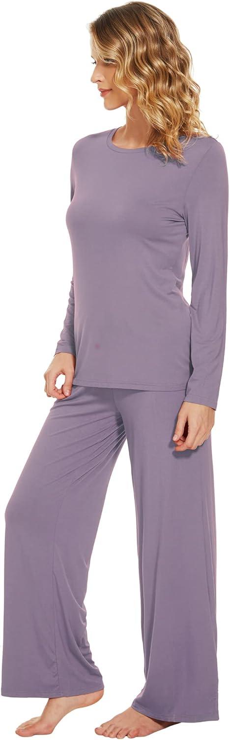 imageWiWi Bamboo Viscose Pajama Set for Women Soft Long Sleeve Top with Pants Sleepwear 2 Piece Pjs Sets Sleepwear SXXLViolet